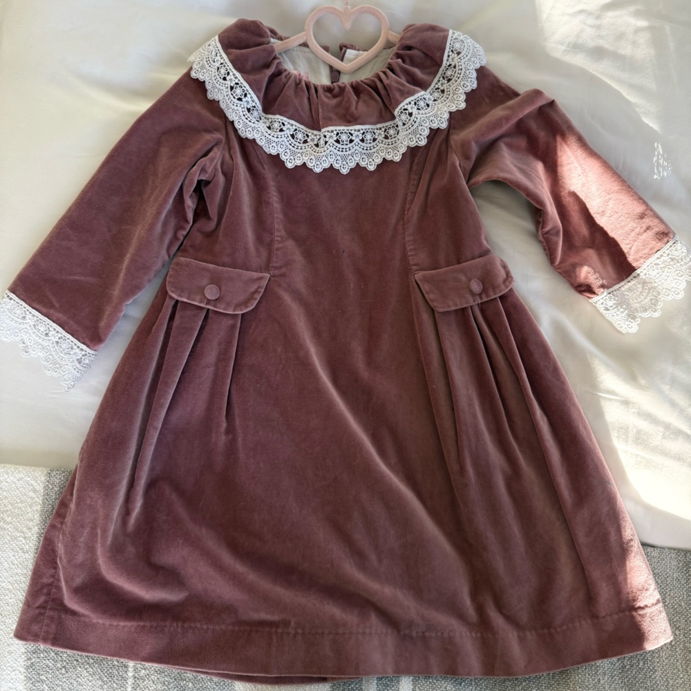 Elegant Mauve Kids Formal Dress with Lace Trim